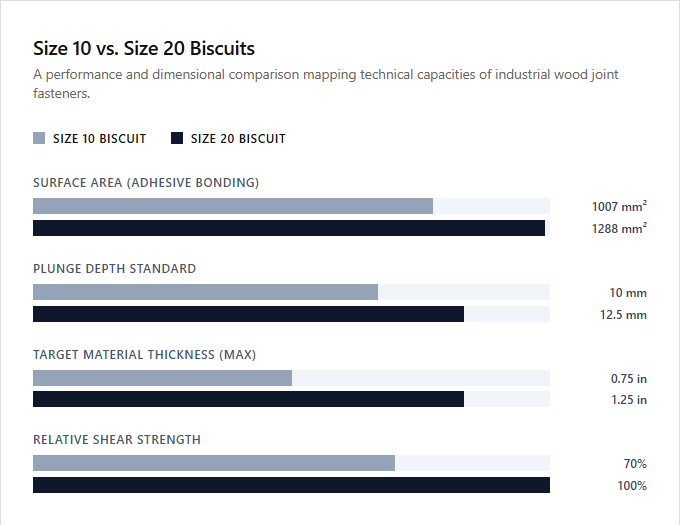 Infographic comparison Size 10 vs Size 20 Biscuits of Biscuit Joiner power tool