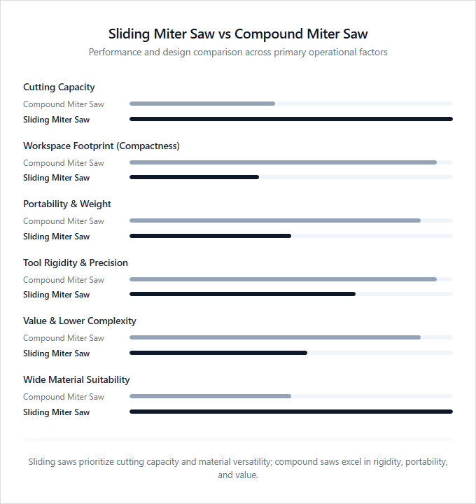 Infographic comparison Sliding Miter Saw vs Compound Miter Saw of Saw power tool