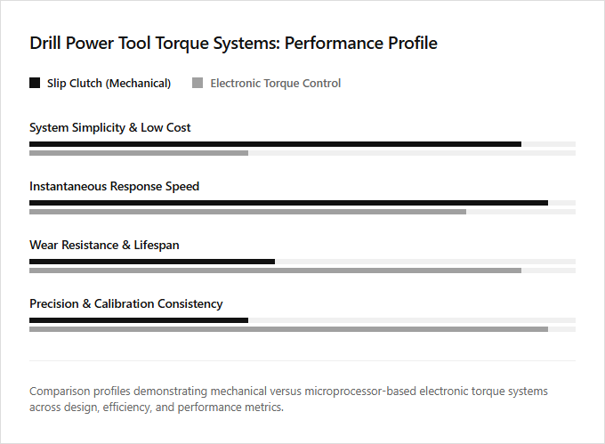 Infographic comparison Slip Clutch vs Electronic Torque Control of Drill power tool