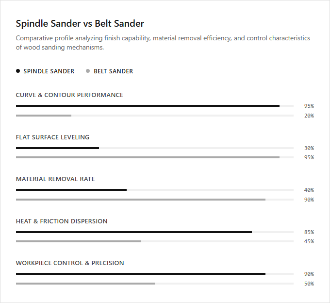 Infographic comparison Spindle Sander vs Belt Sander of Sander power tool