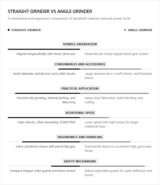 Infographic comparison Straight Grinder vs Angle Grinder of Grinder power tool