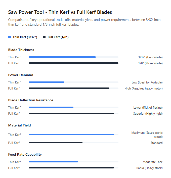 Infographic comparison Thin Kerf vs Full Kerf Blades of Saw power tool