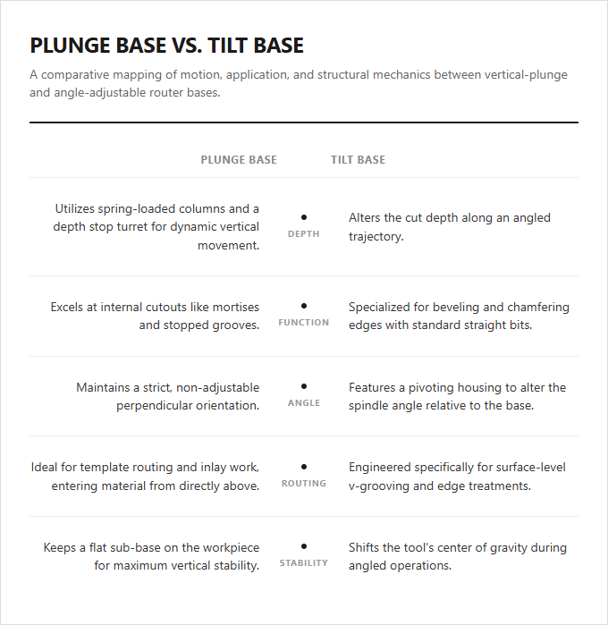 Infographic comparison Tilt Base vs Plunge Base of Router power tool