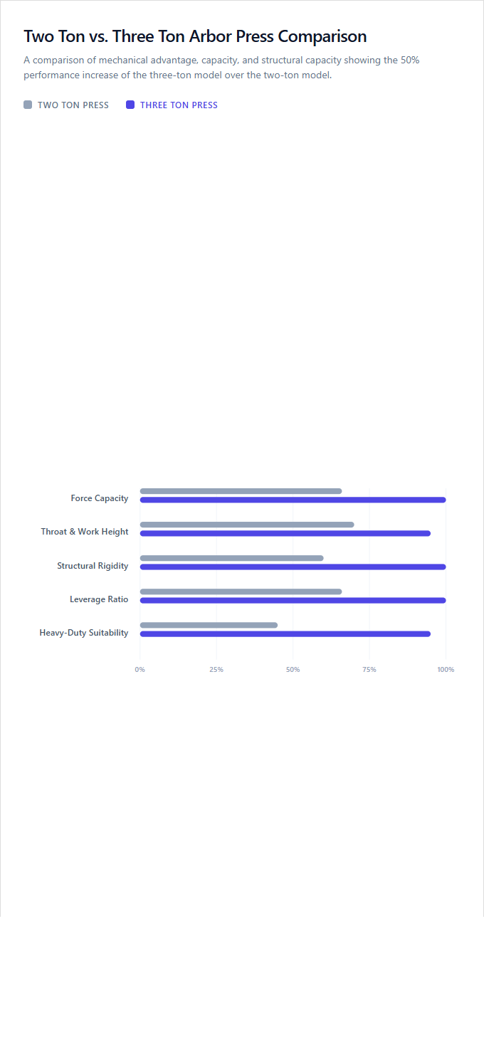 Infographic comparison Two Ton Arbor Press vs Three Ton Arbor Press of Arbor Press power tool