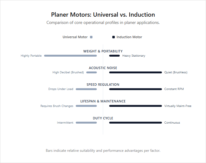 Infographic comparison Universal Motor vs Induction Motor of Planer power tool