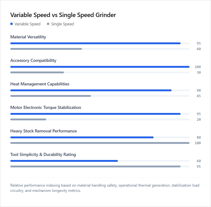 Infographic comparison Variable Speed vs Single Speed Grinder of Grinder power tool