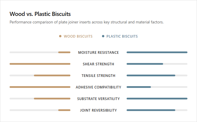 Infographic comparison Wood Biscuits vs Plastic Biscuits of Plate Joiner power tool